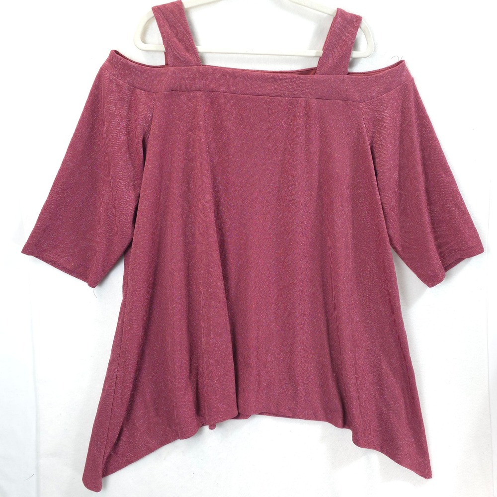 Catherines Top Cold Shoulder Metallic Berry Women 2X Holiday Glam Romantic